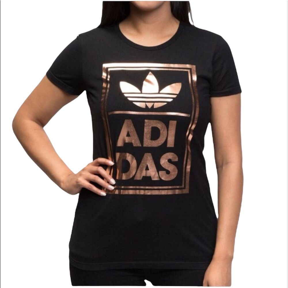 ADIDAS Black Gold Trefoil Logo T-Shirt Short Sleeve Sz S